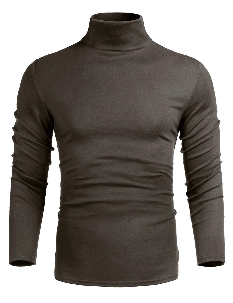 Poriff Men's Lightweight Basic Tops Knitted Thermal Turtleneck Pullover Sweater Brown M - Image 2